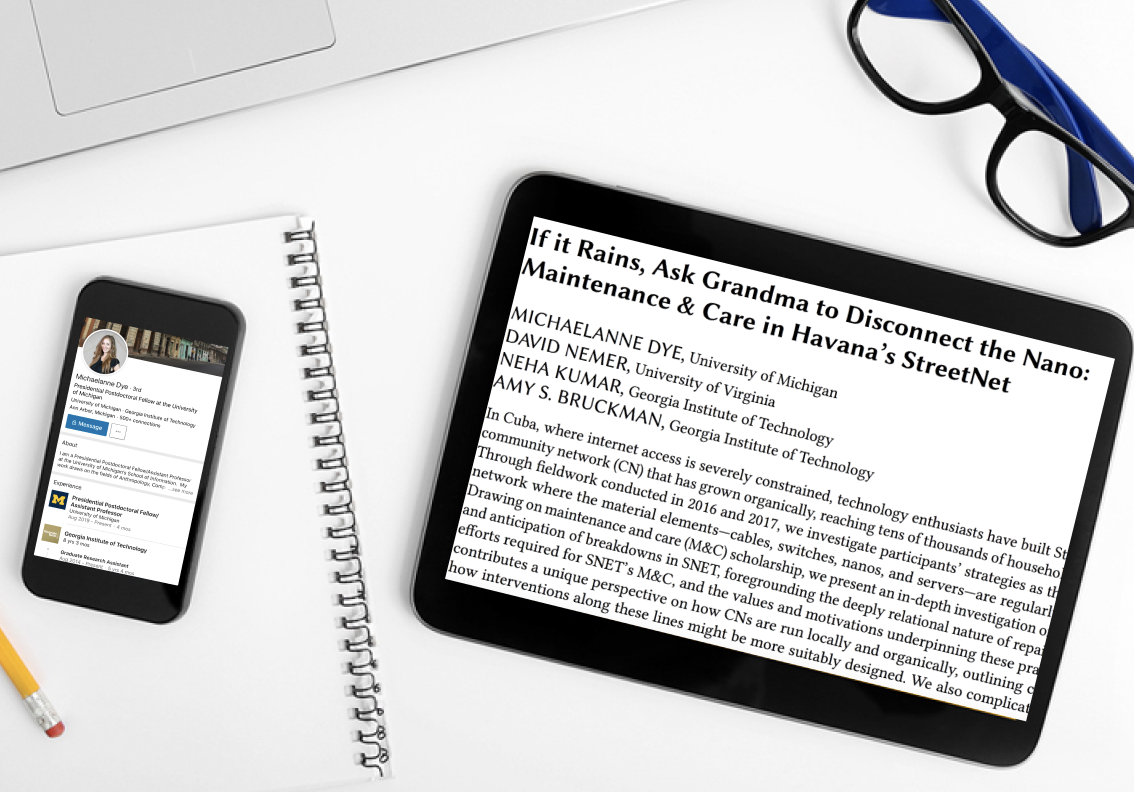 Published piece of Michaelanne's on a tablet