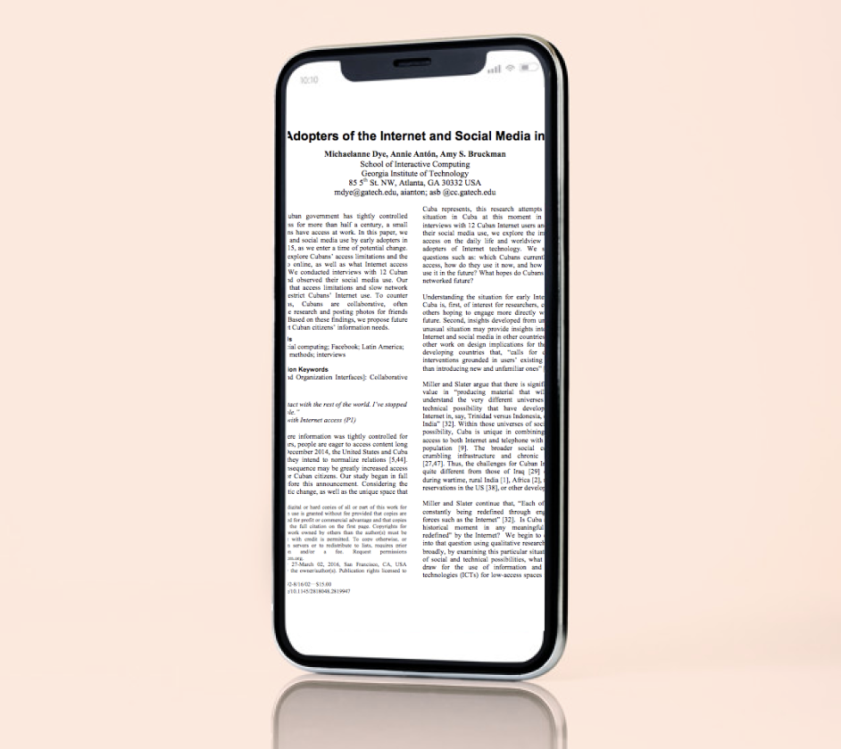 Published piece of Michaelanne's on an iPhone